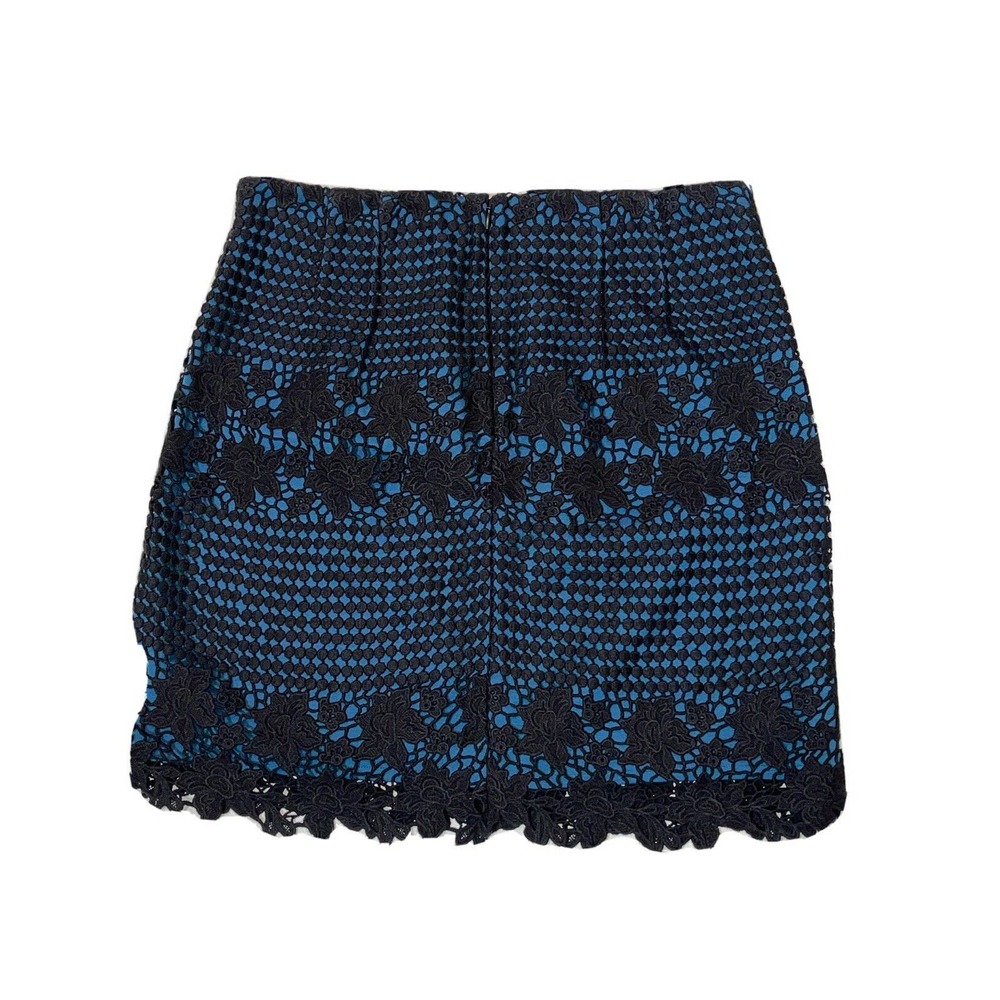 LOFT Ladies Skirt Black Cotton Over Blue Polyester Rayon Under Skirt Size 8 - Picture 2 of 5